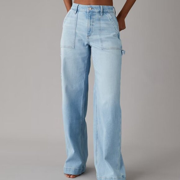 AE Dreamy Drape Stretch Super High-Waisted Baggy Wide-Leg Jean (12 Regular, 31W) - Picture 1 of 12